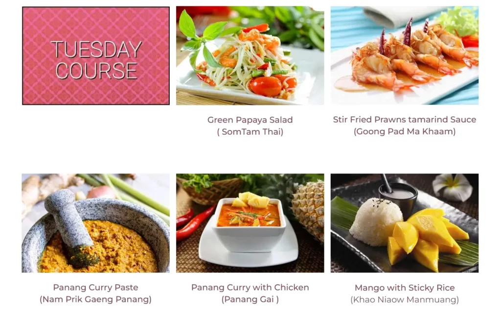 Website der Pink Chili-Kochschule in Bangkok